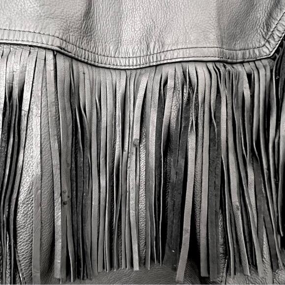 Unik Vintage Biker 80’s Fringe Leather Jacket Black Size M removable liner - Picture 13 of 13